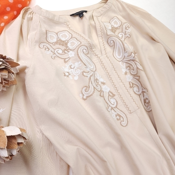 New Banana Republic Cotton Viscose Tan White Floral Embroidered Dress Sz… - Picture 2 of 14